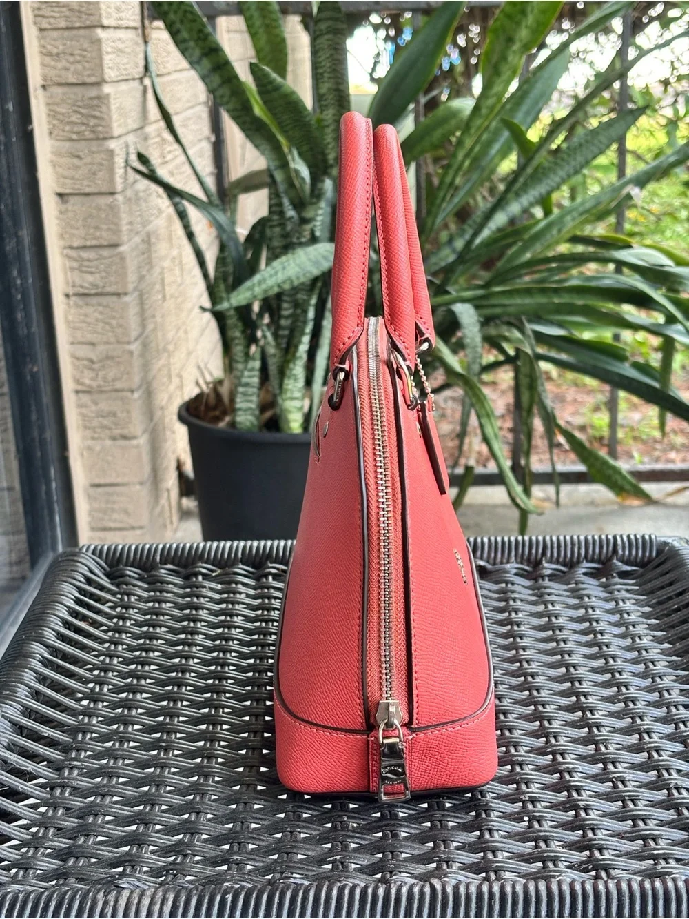 Coach Sierra Mini Satchel/Crossbody Bright Coral Pink Crossgrain Leather